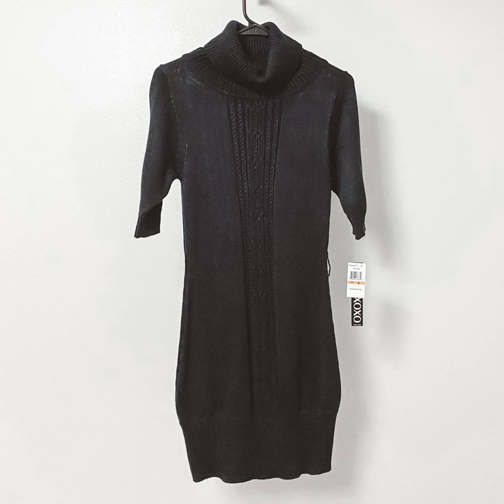 *NWT* XOXO Sweater Casual Chic Turtle‎ Neck Cable Knit Front Sweater Dress Black